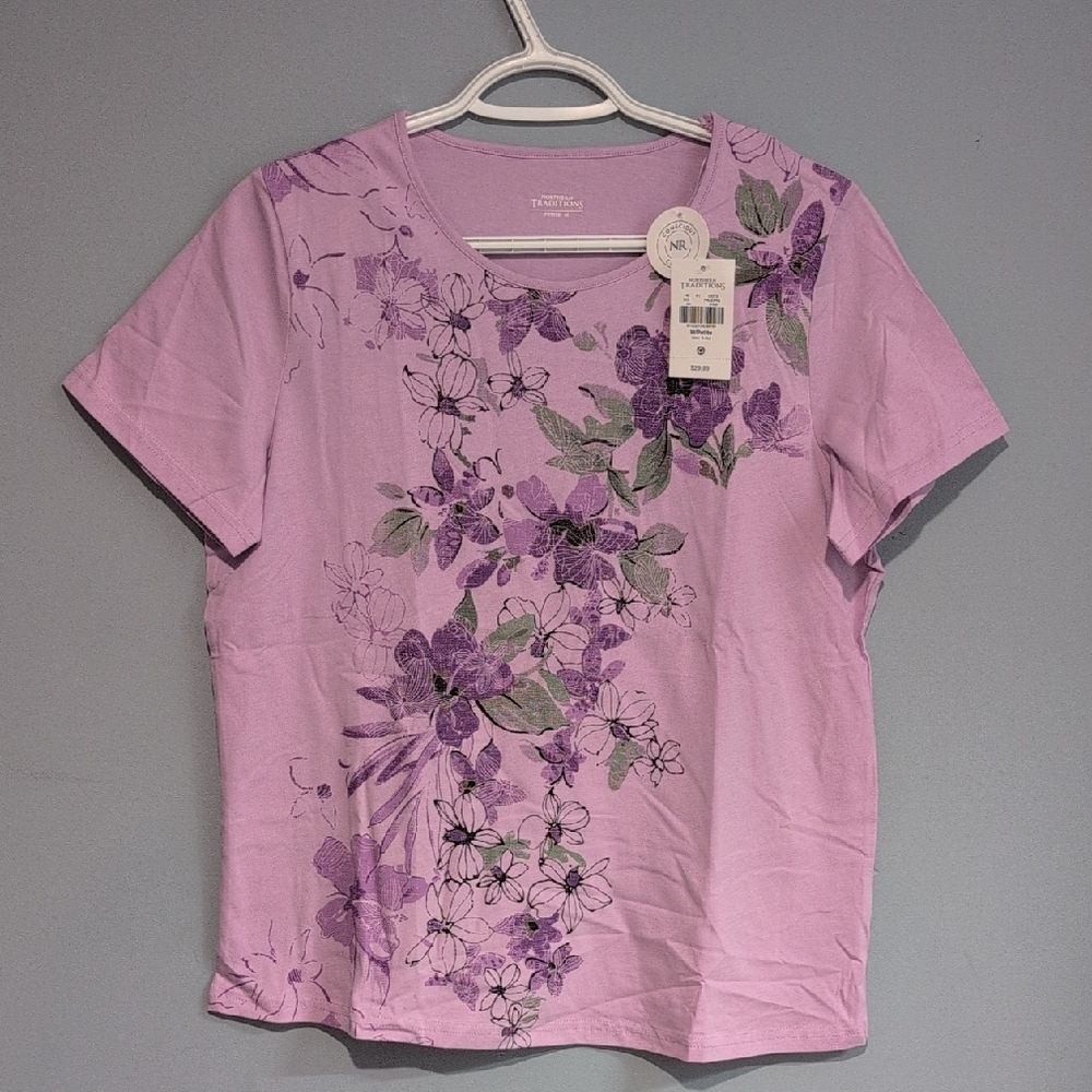 Northern Traditions Paleiris Floral Purple Women's Top Size M/ Petite (XS- XL)